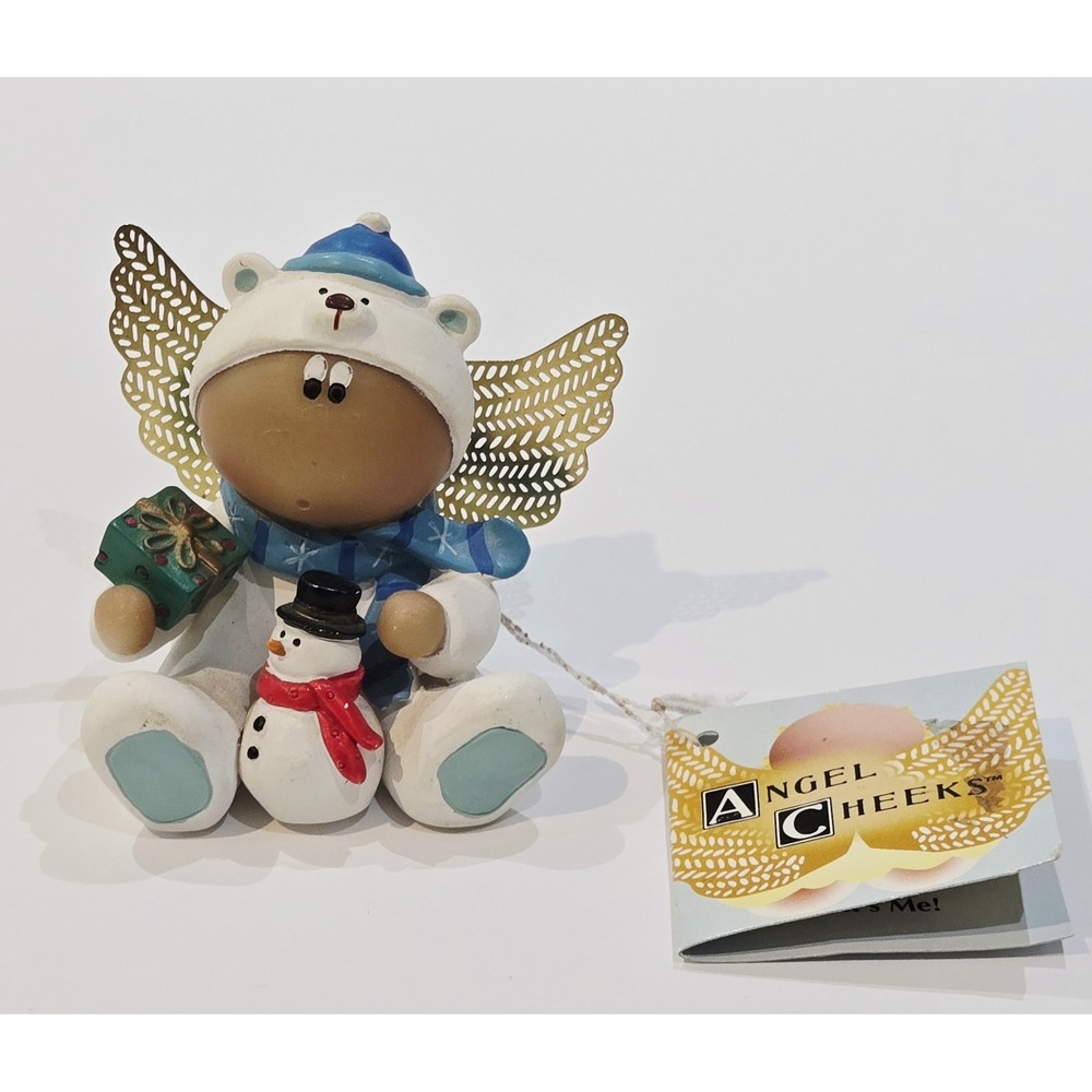 Rare Angel Cheeks with Snowman Gift Christmas 33286 Figurine Kirk's Kritters